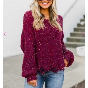 Pink Lily Burgundy Confetti Sweater